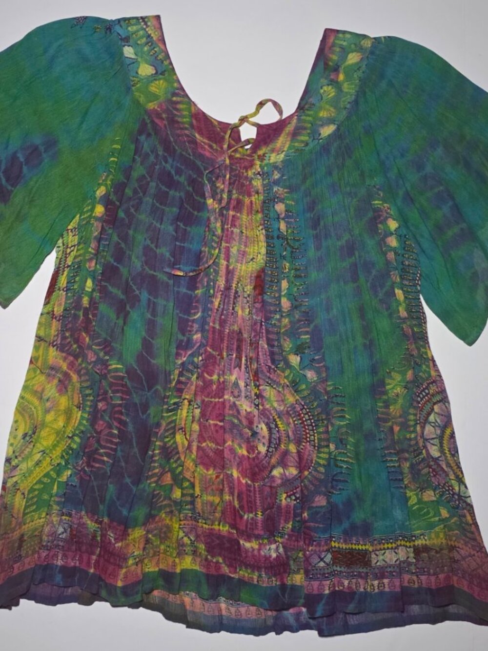 Sacred Threads Womens Tye Dye Pattern Short Sleeve Top Size 1X New with Tags